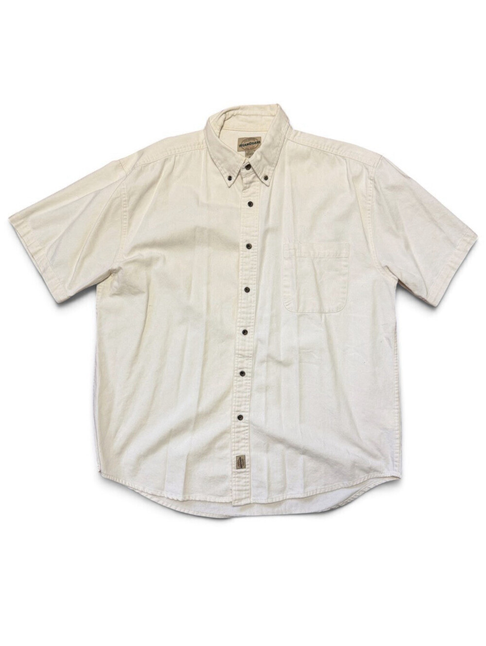 Vintage XL Beige/Off White Cotton Short Sleeve Button-up Work Shirt by WearGuard
